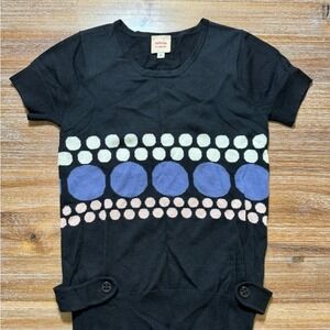 Anthropologie Twinkle by Wenlan Wool Top Button Accent Short Sleeve Black Size S